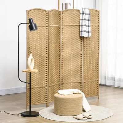 Productafbeelding van Sweiko, 4-delige roomdivider, inklapbare scheidingswand, scheidingswand voor woonkamer, slaapkamer, thuiskantoor, naturel