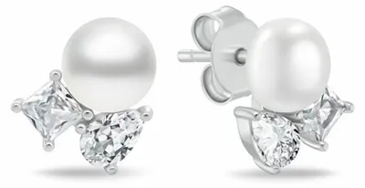 Image de Boucles d'oreilles délicates en argent avec zircons clairs et perle EA1190W