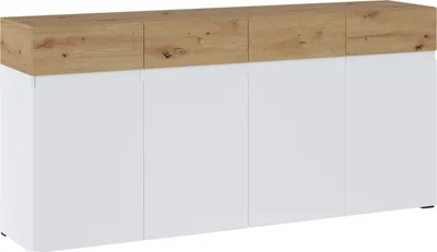 Immagine prodotto di Credenza Rimini cassettiera 180x40x86cm bianco rovere Artisan senza maniglie a 4 ante (18798)