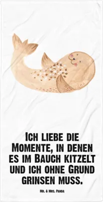 Produktbild von Mr. & Mrs. Panda Strandtuch Robbe Liegen - Weiß - Geschenk, Großes Badehandtuch, Strandlaken, Duschhandtuch, Strand, Meerestier, Ostsee, Lustige Sprüche, Nordsee, Seehund