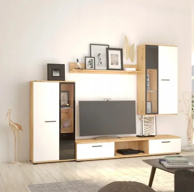 Obrázek produktu pro Nábytek do obýváku s osvětlením SANA - bílý / dub artisan