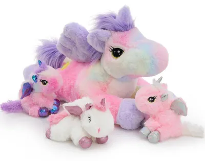 Produktbild von Riesen Einhorn Kuscheltier 50cm XXL mit 3 Babys im Bauch, leuchtet im Dunkeln, Lilac-Rosa