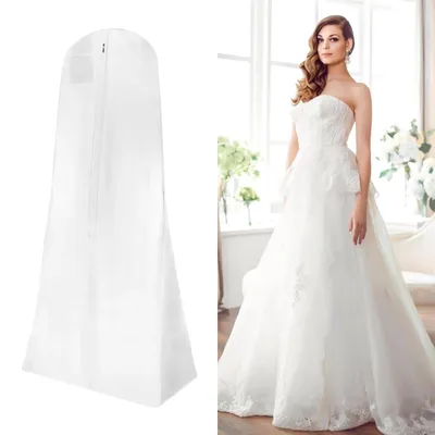 Produktbild von Kleidersack für Brautkleider, 180 cm, staubdicht, atmungsaktiv, Schutzhülle, Kleidersack für Brautkleider, Abendkleider oder lange Mäntel (weiß)