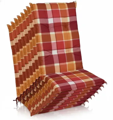 Immagine prodotto di Beautissu Set di 8 cuscini per sedie con schienale alto 120x50 cm Imbottitura rossa a quadri