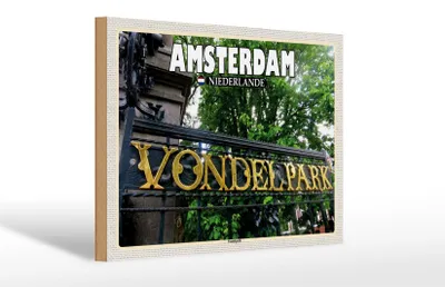 Produktbild von Holzschild Reise 30x20cm Amsterdam Niederlande Vondelpark