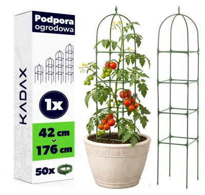 Image de Tuteur en forme d'obélisque KADAX 176 x 32 cm, 1 pièce, treillis avec 50 attaches pour tomates, roses et plantes grimpantes, tuteur métallique avec revêtement en plastique