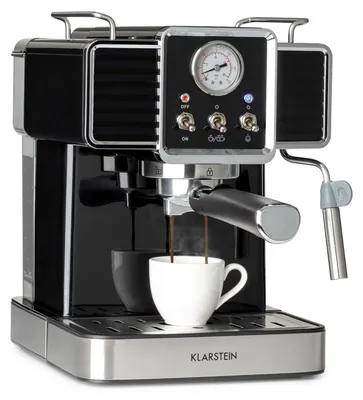 Image de Klarstein Gusto Classico Machine à expresso, 1350 watt, 20 bars de pression, Réservoir d'eau : 1,5 litre, Machine à café, avec buse latérale à mousser le lait, décompression automatique, Cafetière, noir