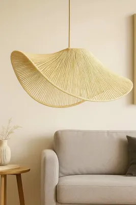 Produktbild von Opviq, Moderne Hängeleuchte aus Kunststoff, Ecru, Ø50 h:19 cm | Höhenverstellbar 25-55 cm | 1 x E27 Max 40 W | Skandinavisches Design, ideal für stilvolle Wohnräume.