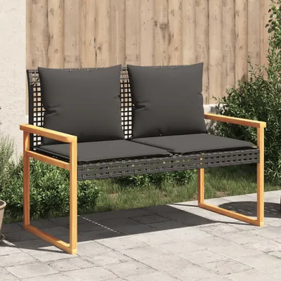 Produktbild von Möbel Gartenbank mit Kissen Schwarz Poly Rattan Akazienholz - Gartenbänke 365862