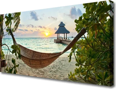 Produktbild von Tulup Leinwand-Bilder 100x50 Wandbild Canvas Kunstdruck Strand Hängematte Landschaft