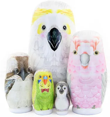 Productafbeelding van Houten Russische nestpop met uil en dierenthema - Set van 5 - Handgemaakte matroesjka-pop voor kinderen - Verjaardag