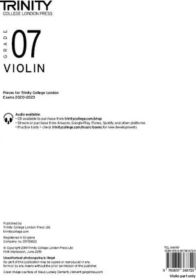 Produktbild von Trinity College London Violin Exam Pieces From 2020: Grade 7 (part only)