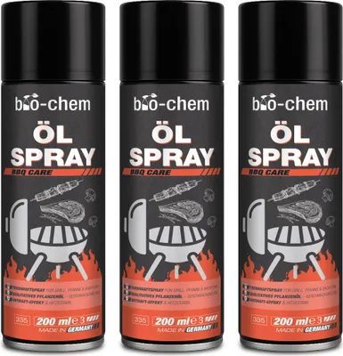 Produktbild von bio-chem Öl Spray BBQ Care – Airfryer Öl Spray & Backtrennspray – Rapsöl Trennspray für Grill, Pfanne & Backform – Antihaft, hitzebeständig bis 180 °C 3x 200 ml