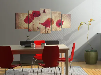 Produktbild von Akustikbild Blumen 200x100 cm Bilder Akustikschaum Hochleistungsschallabsorber Schallschutz Leinwand 5 tlg Wandbild Raumakustik Schalldämmung 030110-5