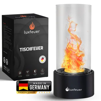 Produktbild von Luxfeuer Tischkamin Rund -Premium Tischfeuer Outdoor & Indoor - Hochwertiger Bioethanol Tischkamin für Balkon, Terrasse Garten - 6h Brenndauer