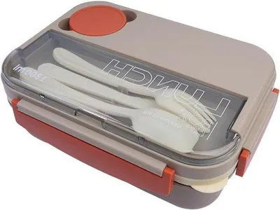 Zdjęcie produktu dla Pudełko na lunch 4 w 1, 1300 ml, beżowo-szare, wielokrotnego użytku