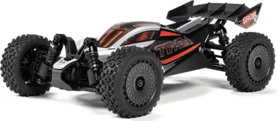 A remote-controlled car is shown from a three-quarter front angle against a white background.
