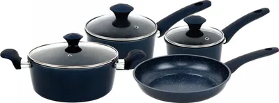 Obrázek produktu pro Herzberg HG-04685BLU: 7dílná sada litinového nádobí potaženého mramorem - modrá