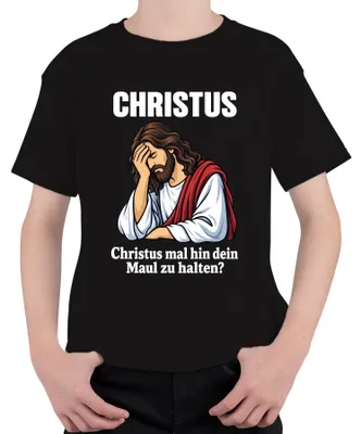Immagine prodotto di Maglietta con scritta "Christus Mal Hin Maul Halten Jesus Facepalm Lustig Sarkasmus Gott Kinder", colore nero, taglia 152