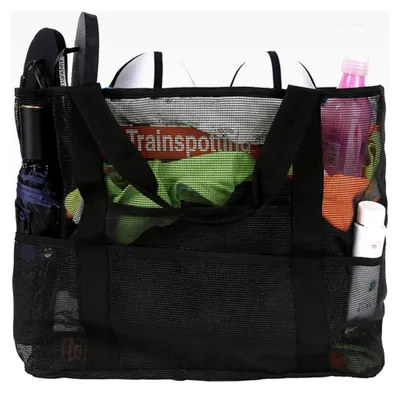 Produktbild von XXL Strandtasche für die Familie – Große Badetasche mit Reißverschluss und Mesh-Design, faltbar für Damen und Herren, ideal für Reisen, Einkaufen und den Alltag