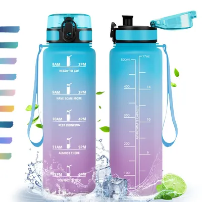 Produktbild von Trinkflasche BPA-frei, 500 ml, mit Zeitmarkierungen, für Fitness und Outdoor