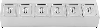 Produktbild von Zutatenbox - 6 Fächer mit Deckel - Bar- & Pizza-Behälter - Seitenbehälter - Für Gastro & Küche - Metall - Silber
