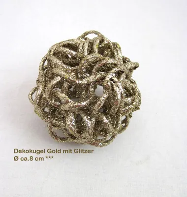 Produktbild von Dekokugel Rattan Champagner mit Glitzer ca. 8 cm Durchmesser