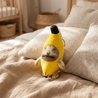 Produktbild von Bananenkatze Plüsch Schlüsselanhänger mit Sound weinende Katze Kuscheltier Anhänger Tasche Auto Kinder Geschenk