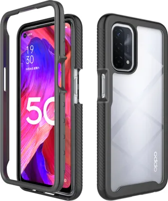 Produktbild von Oppo A74 5G / A54 5G Hülle, Transparente Rückseite Robust TPU Bumper Rutschfest Stoßfest Ganzkörper Schutzhülle für Oppo A54 5G/A74 5G Schwarz