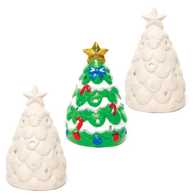 Teelichthalter Keramik Weihnachtsbaum 3er-Set sortiert