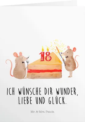 Produktbild von Mr. & Mrs. Panda Grußkarte 18. Geburtstag Mäuse Kuchen - Weiß - Geschenk, Geburtstage, Happy Birthday, Kuchenliebe, Maus, Geburtstagskarte, Einladungskarte, faltkarten