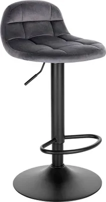 Zdjęcie produktu dla Stołek barowy Luxe - Industrialny - Ciemnoszary aksamit - Regulowana wysokość 62-83 cm - Z oparciem - Ergonomiczny - Obrotowy 360° - Nowoczesny design