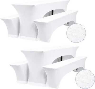 Productafbeelding van Set van 2 elastische biertafelhoezen met bankhoezen, wit, tafelbreedte 50 cm