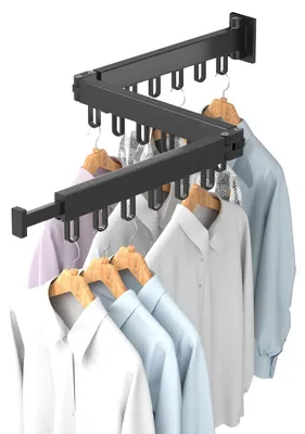 Immagine prodotto di Stendino da parete pieghevole estraibile - 3 bracci - 18 ganci - Nero - Per interno ed esterno