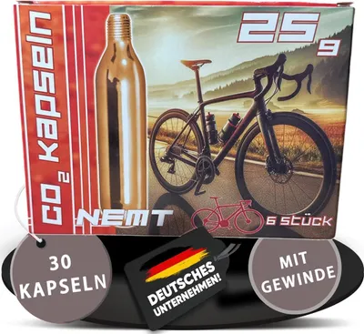Produktbild von 30 NEMT 25g CO2 Kartuschen MIT Gewinde für alle CO2 Fahrradreifenpumpen mit Gewinde für Rennräder und Mountainbikes #1