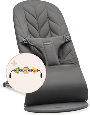 Produktbild von BabyBjörn Babywippe Bliss Bundle - Gewebt Blütenblatt-Steppung - Antrazit mit Spielzug Freche Augen