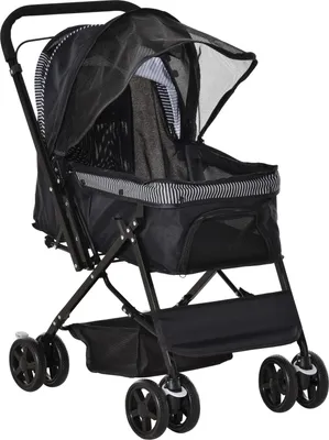 Produktbild von Hundebuggy Hundewagen Buggy für kleine Hunde und Katzen Haustierwagen Pet Stroller Katzenbuggy Oxford Schwarz 76,5 x 52 x 95 cm