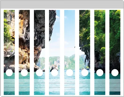 Produktbild von Wallario Ordnerrücken Sticker, selbstklebend für schmale Ordner, 8 Stück, Motiv Felsenschlucht am Meer in Thailand