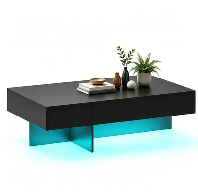 Produktbild von KOMFOTTEU Couchtisch Hochglanz, rechteckiger Wohnzimmertisch mit 20-farbiger LED Beleuchtung & Fernbedienung, moderner Kaffeetisch mit 3 Schubladen, Sofatisch für Wohnzimmer & Büro, 120x70x35 cm (Schwarz)