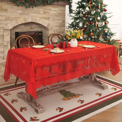 Produktbild von INF Festliche Weihnachtstischdecke - Gestickte Polyester Tischdekoration Rot M