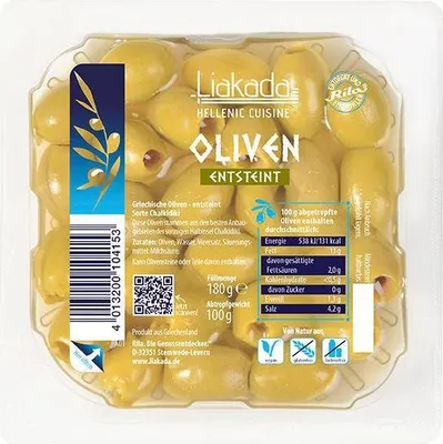 Produktbild von Liakada Griechische Oliven - entsteint 180g Packung Vegan Glutenfrei