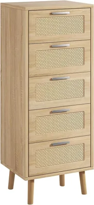 Imagen del producto de Cómoda de ratán con 5 cajones, madera, 5 compartimentos, ideal para el dormitorio