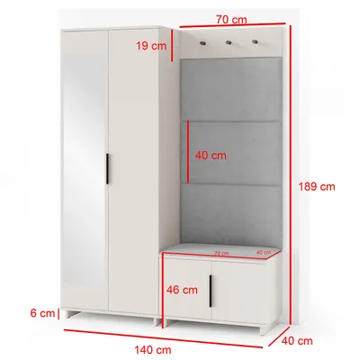 Produktbild von Garderoben-Set Napoli Version 3: Kleiderschrank mit Polsterpaneelen, Schuhschrank Flur und Eingangsbereich (Cashmere/Trinity 01 Cream)