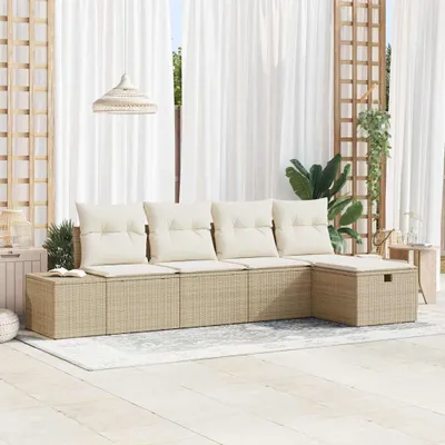 Zdjęcie produktu dla Maison Exclusive - Zestaw mebli ogrodowych, sofa i 4 fotele, kolor beżowy, wykonane z rattanu syntetycznego