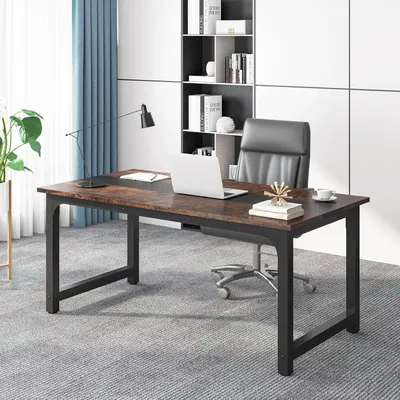 Obrázok produktu pre Moderný počítačový stôl s kovovými nohami a povrchovou úpravou imitujúcou drevo, vhodný do kancelárie, rozmer 160 x 80 cm