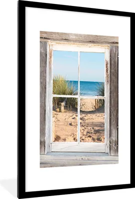 Produktbild von MuchoWow® Gerahmtes Poster Aussicht - Strand - Meer 60x90 cm - Poster mit Schwarzem Bilderrahmen Wandposter Rahmen Foto Bilder - Dekoration - Wandposter Wohnzimmer - Hochwertig