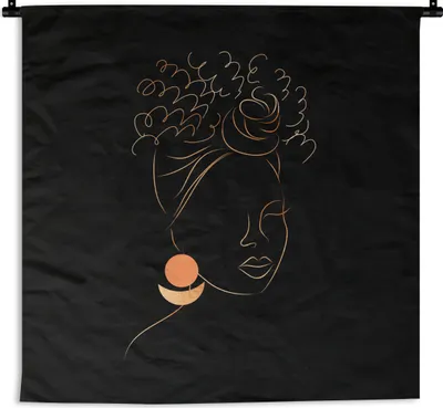 Produktbild von MuchoWow® Wandteppich Wandbehang Frau - Gold - Strichzeichnung 150x150 cm Tapisserie Dekoration Wandtuch - Wohnaccessoires - Modernes
