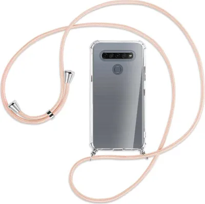 Produktbild von Handykette Backcover-Schutzhülle mit Band (Metall silberfarben) für LG K61 LM-Q630 - rose peach