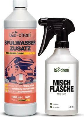 Produktbild von bio-chem Bio Spülwasser-Zusatz 1 L Konzentrat + Sprühflasche für Spülkasten I WC-Reiniger Rinse Flush für Campingtoilette, Chemietoilette