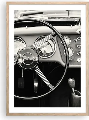 Produktbild von Gerahmtes Poster - Rahmen in heller Eiche - Lenkrad Auto Vintage - 50x70 cm - Wand Bild - Wanddeko - Wandbilder - Kunstposter - Wandposter - Bilderrahmen - Bilder - Kunstdruck - P2NPA50x70-4853